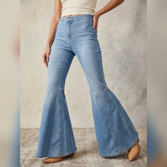 Free People Denim - Free People Women's Just Float On Flare Jeans High Rise Blue Boho 70s W25R